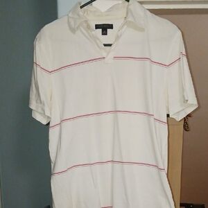Banana Republic Men's White Polo Shirt with Red Stripes